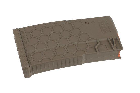 This FDE Hexmag holds 20 rounds of 7.62x51 ammunition and is made in the USA